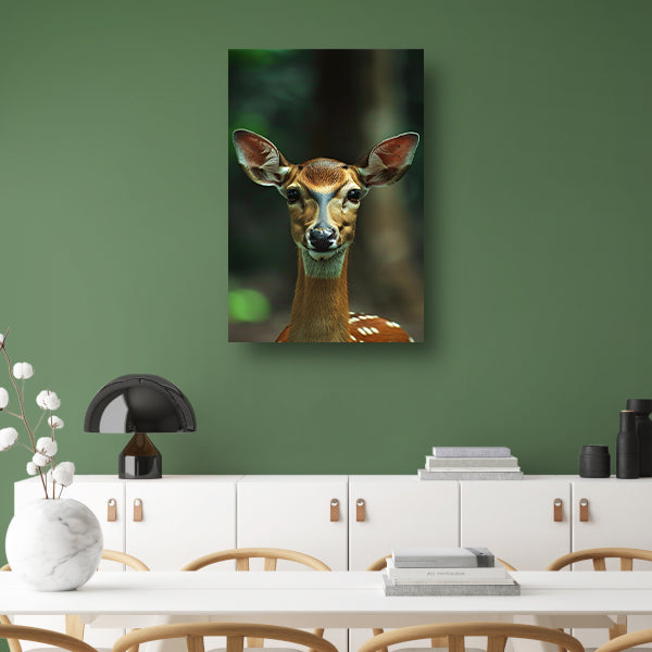 Portret van een jong hert in het bos poster