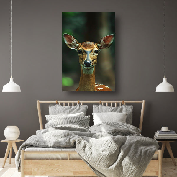 Portret van een jong hert in het bos poster