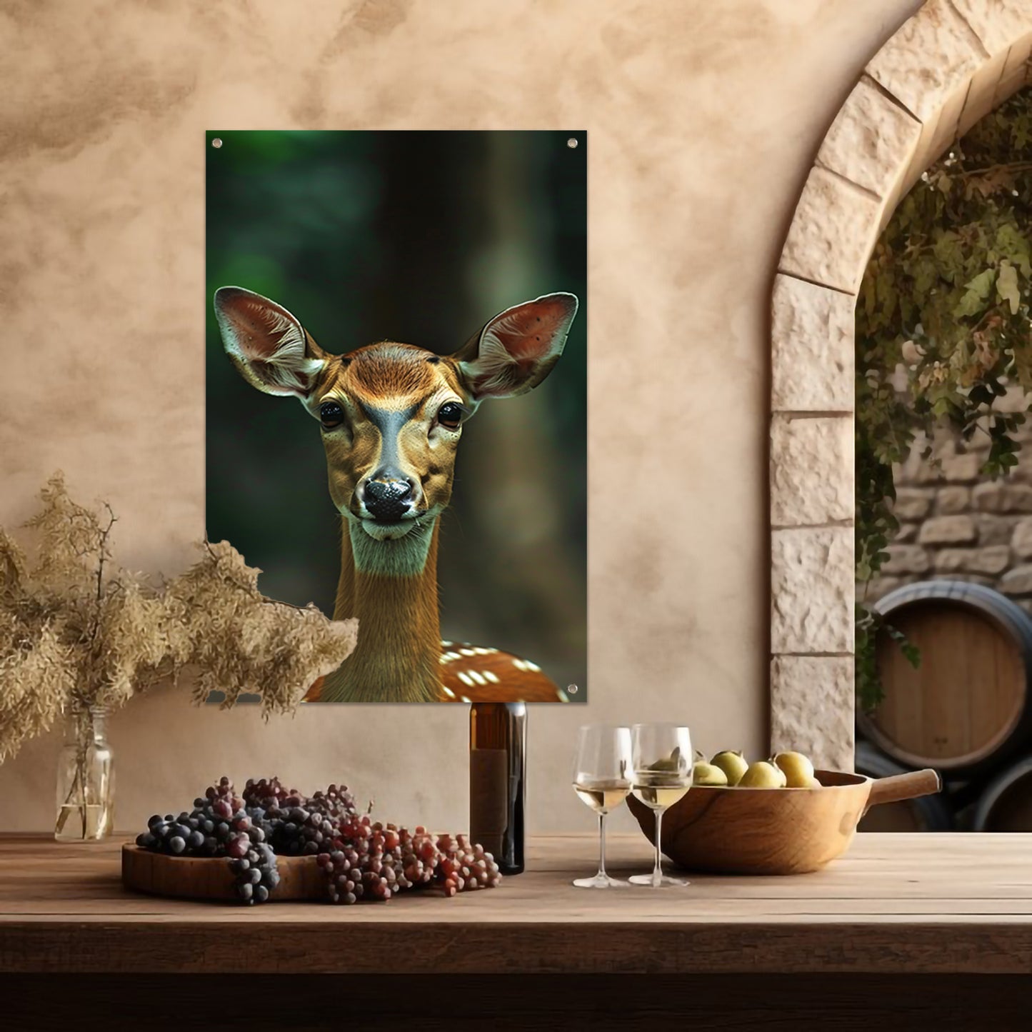 Portret van een jong hert in het bos tuinposter