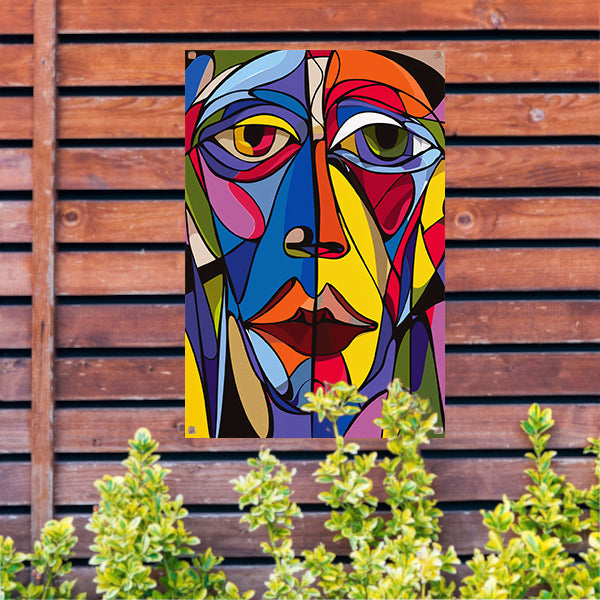 Kubistisch portret in levendige kleuren tuinposter