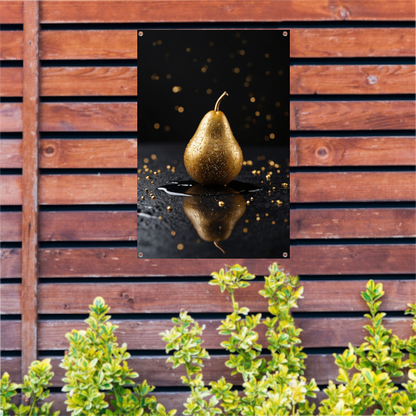 Gouden Peer met Glitters op Zwarte Ondergrond tuinposter