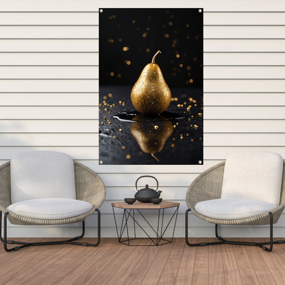 Gouden Peer met Glitters op Zwarte Ondergrond tuinposter