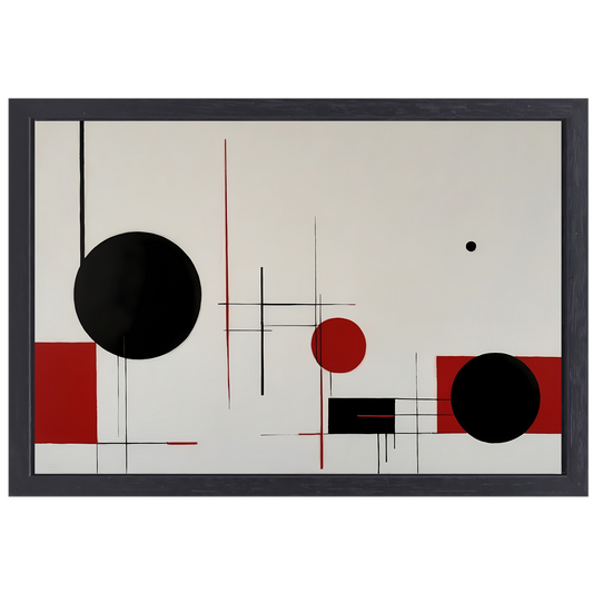 Abstract geometrisch spel in zwart en rood canvas met baklijst