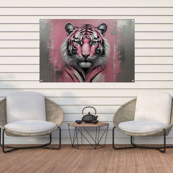 Abstracte Tijger in Roze en Zwart tuinposter