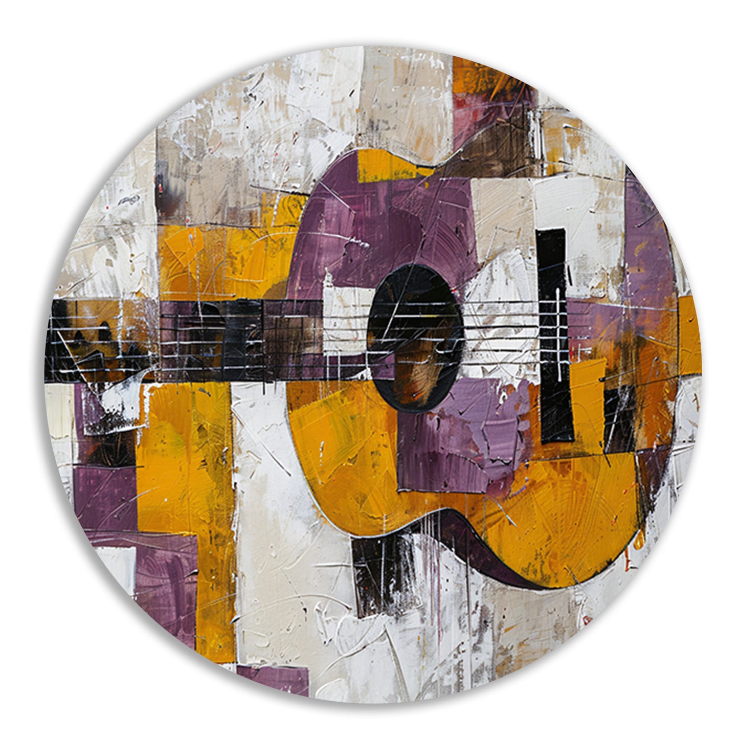 Abstracte kleurrijke gitaar schilderij voor interieur aluminium muurcirkel