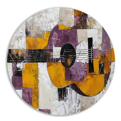 Abstracte kleurrijke gitaar schilderij voor interieur aluminium muurcirkel
