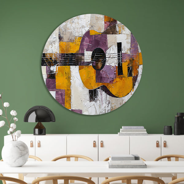 Abstracte kleurrijke gitaar schilderij voor interieur aluminium muurcirkel