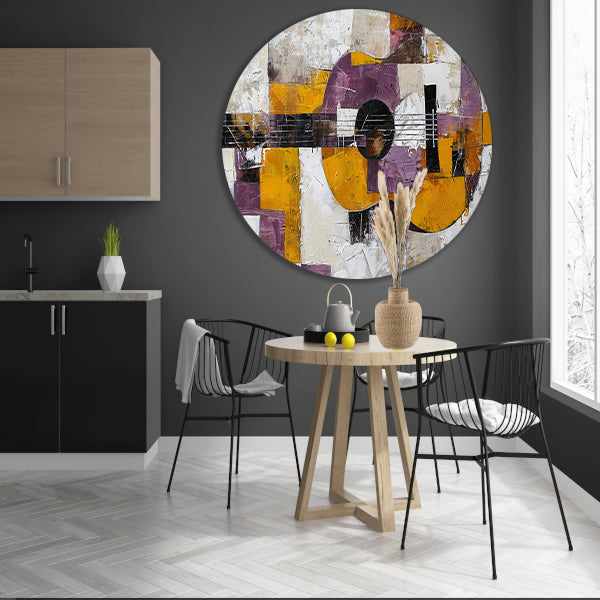 Abstracte kleurrijke gitaar schilderij voor interieur aluminium muurcirkel