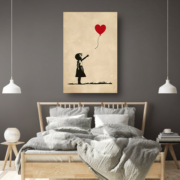 Meisje reikt naar Hartvormige Ballon poster