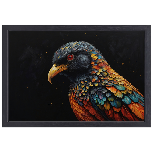 Kleurrijke Vogel tegen Sterrenhemel Achtergrond canvas met baklijst