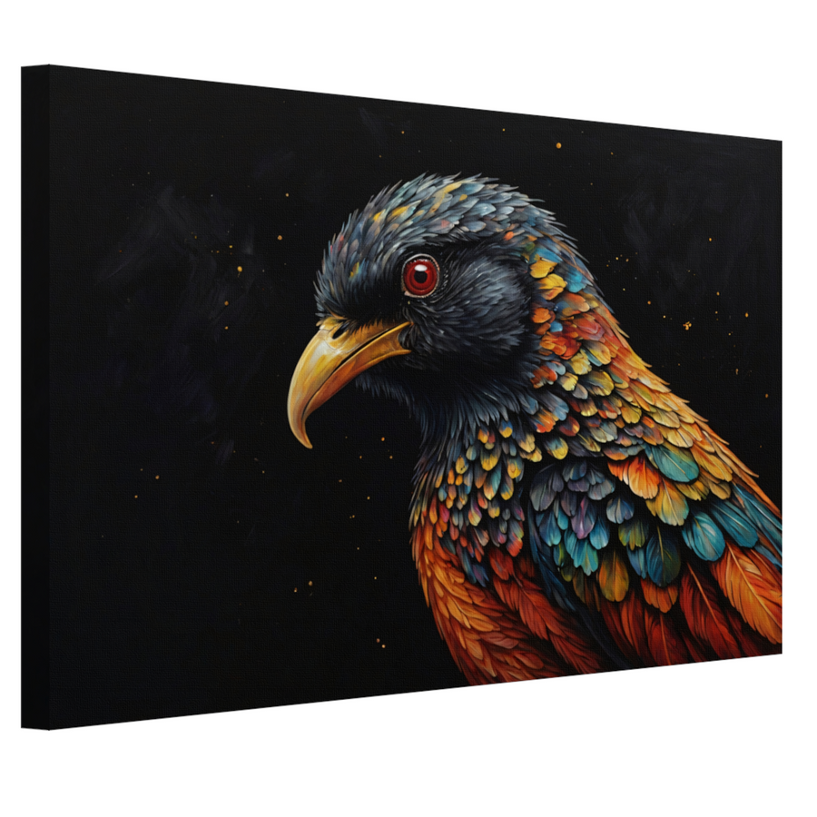Kleurrijke Vogel tegen Sterrenhemel Achtergrond canvas