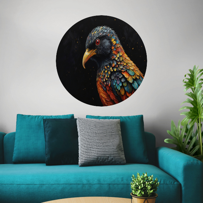 Kleurrijke Vogel tegen Sterrenhemel Achtergrond aluminium muurcirkel