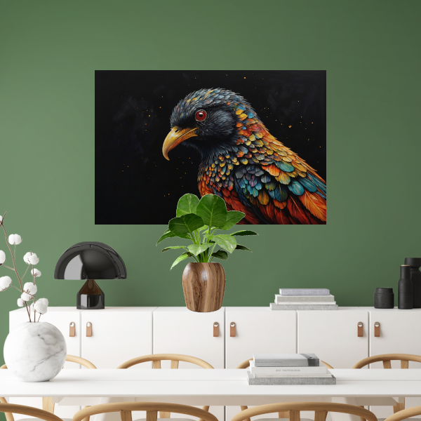 Kleurrijke Vogel tegen Sterrenhemel Achtergrond poster