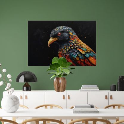 Kleurrijke Vogel tegen Sterrenhemel Achtergrond poster