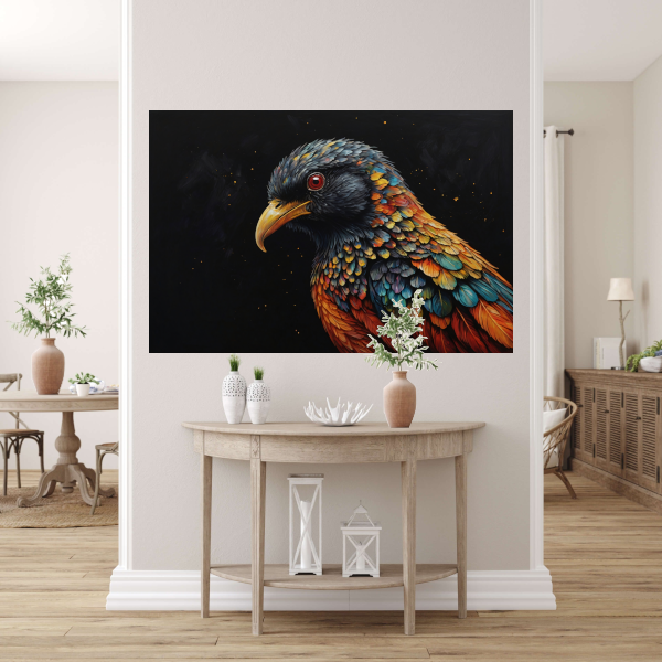 Kleurrijke Vogel tegen Sterrenhemel Achtergrond poster