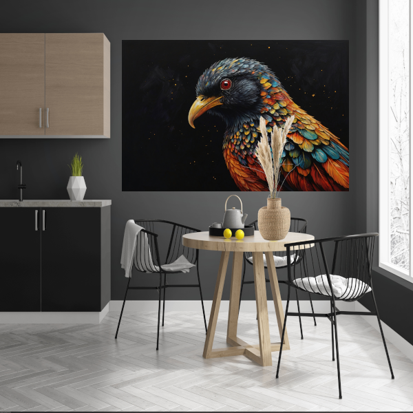 Kleurrijke Vogel tegen Sterrenhemel Achtergrond poster