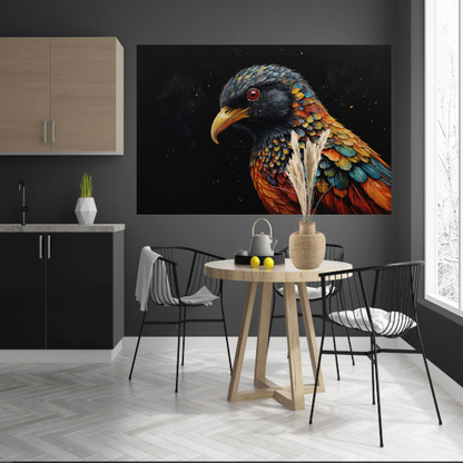 Kleurrijke Vogel tegen Sterrenhemel Achtergrond poster