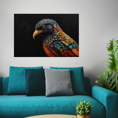 Kleurrijke Vogel tegen Sterrenhemel Achtergrond poster