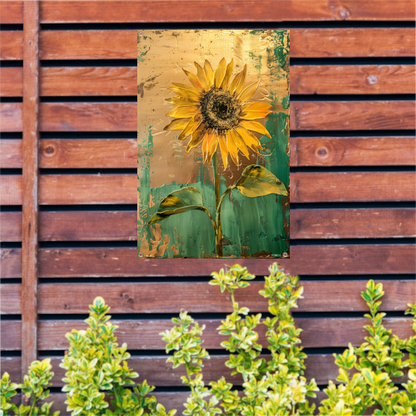 Prachtige zonnebloem in gouden en groene tinten tuinposter