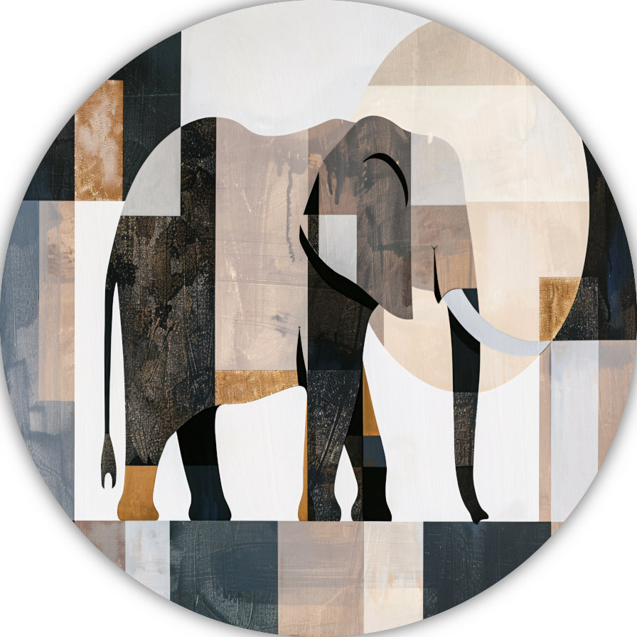 Abstracte Olifant in Geometrische Harmonie aluminium muurcirkel