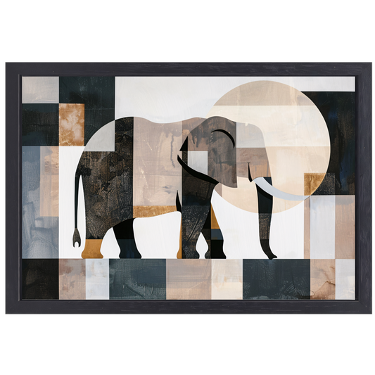 Abstracte Olifant in Geometrische Harmonie canvas met baklijst