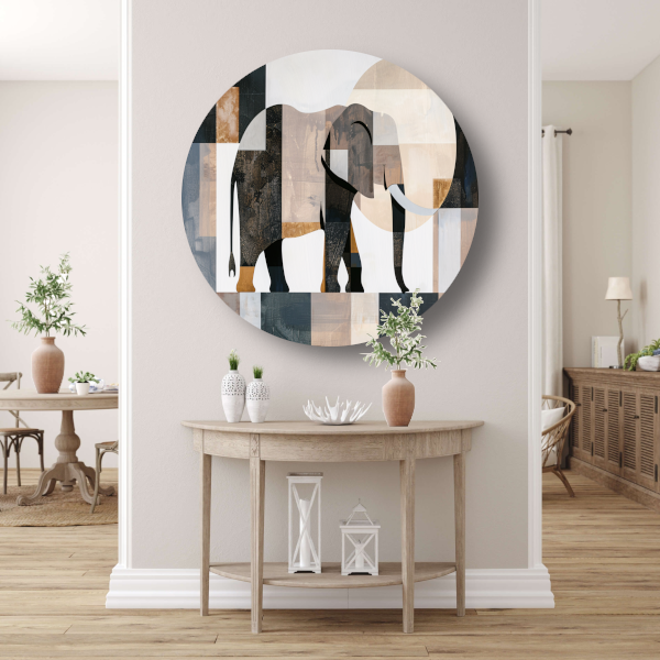 Abstracte Olifant in Geometrische Harmonie forex muurcirkel