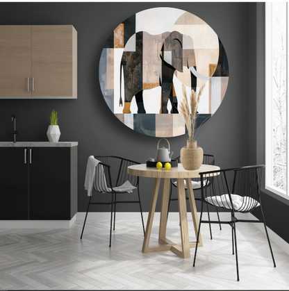 Abstracte Olifant in Geometrische Harmonie aluminium muurcirkel