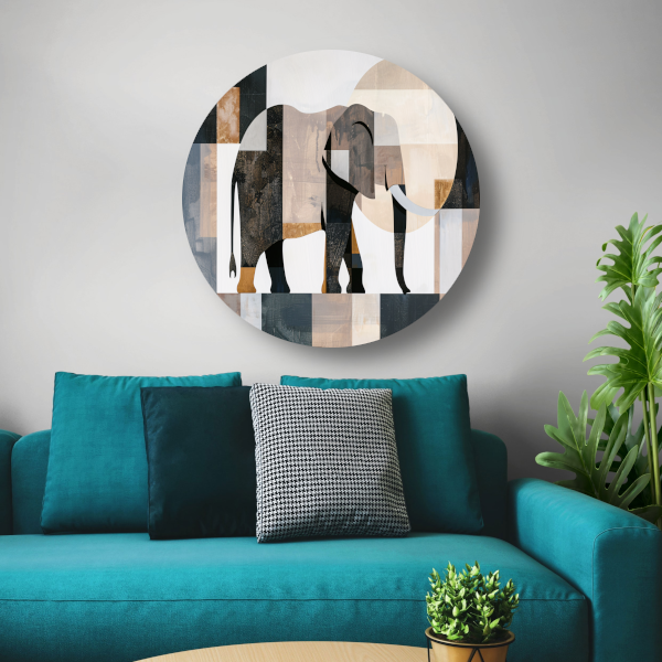 Abstracte Olifant in Geometrische Harmonie aluminium muurcirkel
