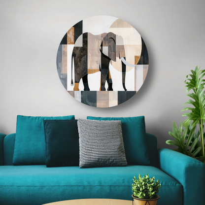 Abstracte Olifant in Geometrische Harmonie aluminium muurcirkel