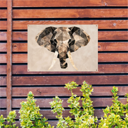 Abstracte Olifant in Geometrische Sepiatonen tuinposter