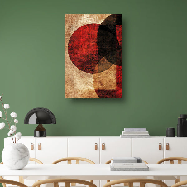 Abstract met rode cirkel canvas met baklijst