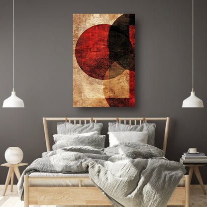 Abstract met rode cirkel canvas met baklijst