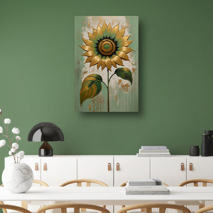 Elegante Gouden Zonnebloem op Groen poster