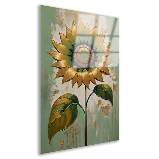 Elegante Gouden Zonnebloem op Groen acrylglas