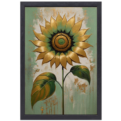 Elegante Gouden Zonnebloem op Groen canvas met baklijst