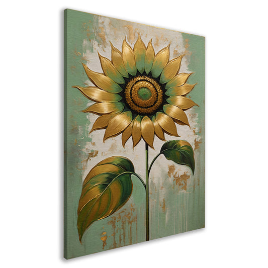 Elegante Gouden Zonnebloem op Groen canvas