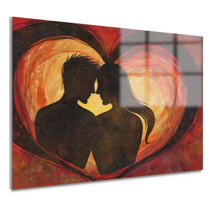 Twee Silhouetten en Hart in Warme Tinten acrylglas