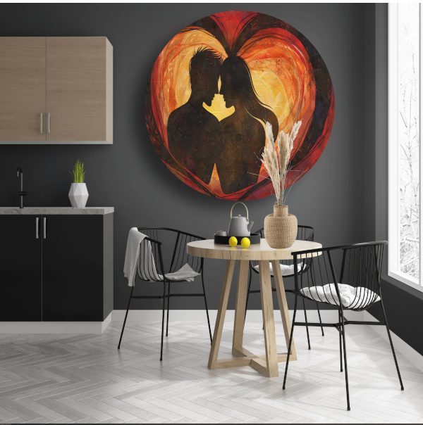 Twee Silhouetten en Hart in Warme Tinten aluminium muurcirkel