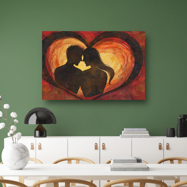 Twee Silhouetten en Hart in Warme Tinten canvas