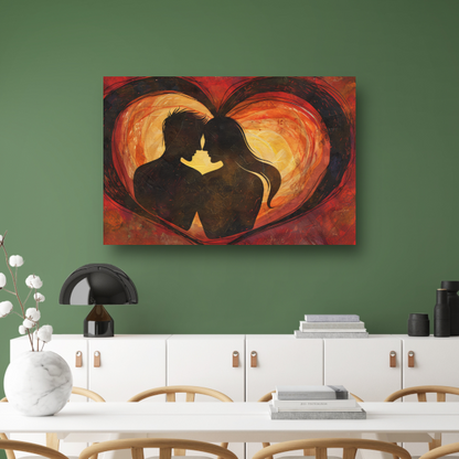 Twee Silhouetten en Hart in Warme Tinten poster