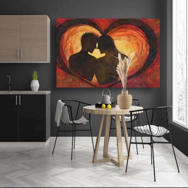 Twee Silhouetten en Hart in Warme Tinten canvas