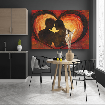 Twee Silhouetten en Hart in Warme Tinten poster
