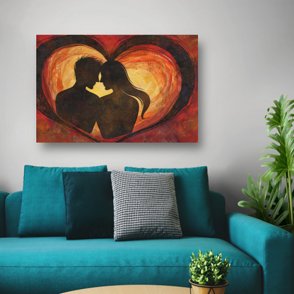 Twee Silhouetten en Hart in Warme Tinten canvas