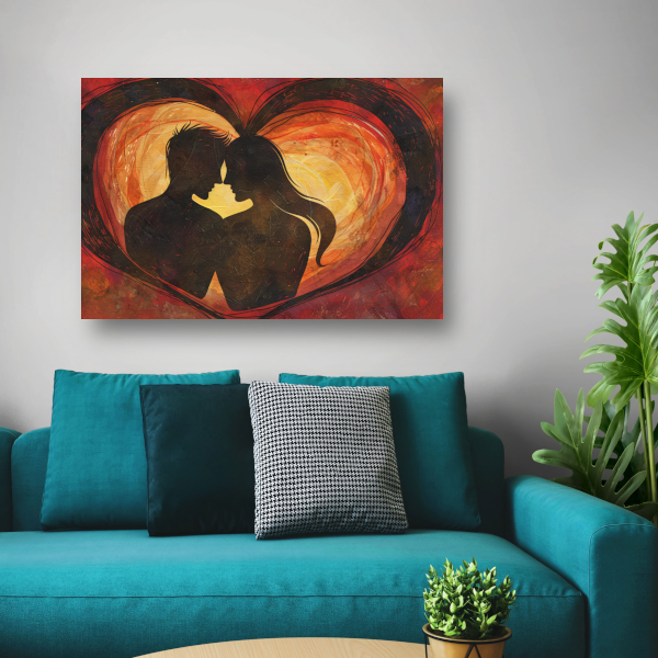 Twee Silhouetten en Hart in Warme Tinten acrylglas