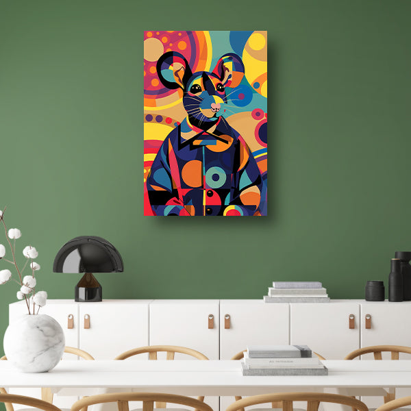 Kleurrijk Pop Art Muis in Jasje canvas met baklijst
