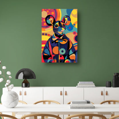 Kleurrijk Pop Art Muis in Jasje canvas met baklijst