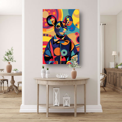 Kleurrijk Pop Art Muis in Jasje canvas met baklijst