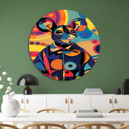 Kleurrijk Pop Art Muis in Jasje aluminium muurcirkel