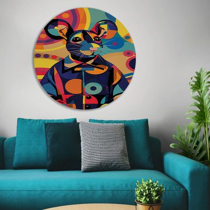 Kleurrijk Pop Art Muis in Jasje aluminium muurcirkel