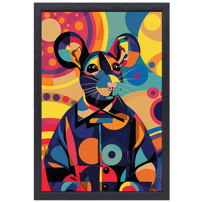 Kleurrijk Pop Art Muis in Jasje canvas met baklijst